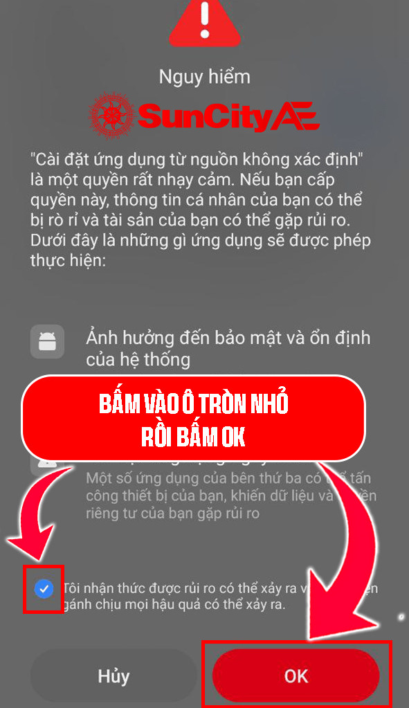 Bấm vào ô tròn nhỏ sau đó bấm OK để hoàn tất cài đặt