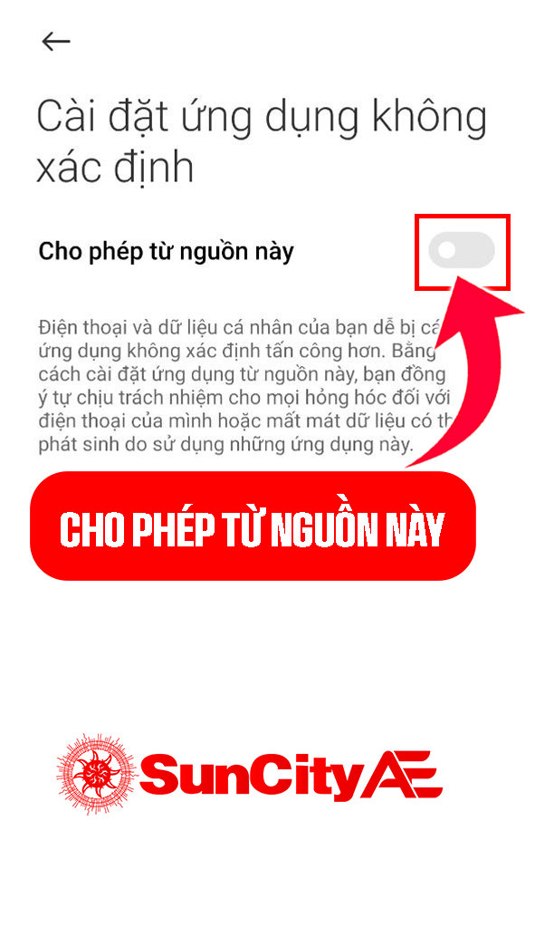 Cho phép cài đặt ứng dụng không xác định