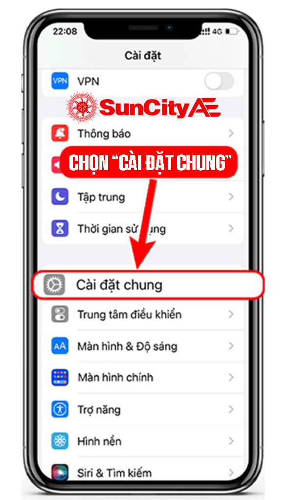 Chọn vào CÀI ĐẶT CHUNG