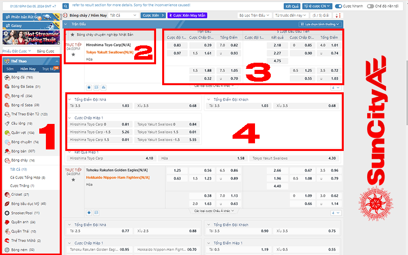 Cách xem giao diện cá cược bóng chày tại SUNCITY