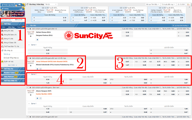 Cách xem giao diện cá cược cầu lông tại SUNCITY